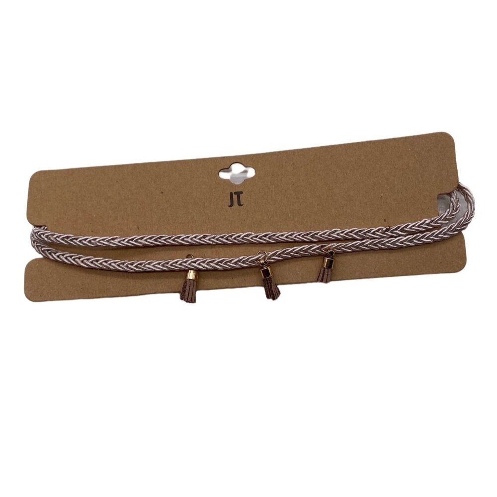 JT Womens Blush Choker‎ Necklace W/ Tassels Braided Design Adjustable